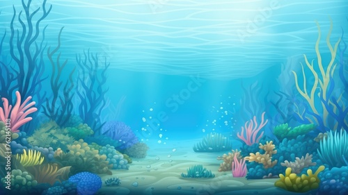 cartoon underwater cartoon with colorful corals, fish, and glistening water