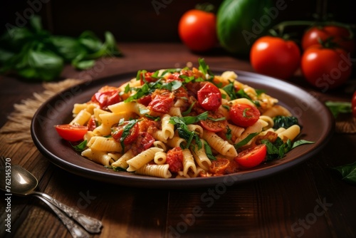 Aromatic Pasta italian tomato basil. Healthy fresh. Generate Ai