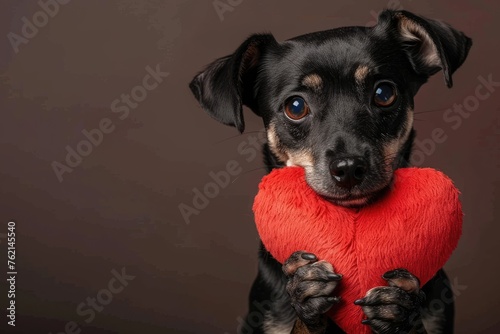 Sweet Dog Embracing Heart on Isolated Background, AI Generative 