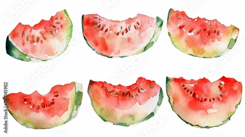 Watermelon fruit watercolor painted on isolated white backgorund