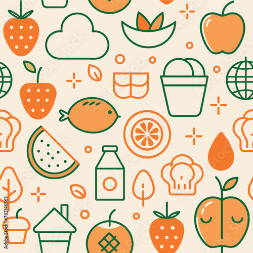 "Vibrant Farmer's Market: Seamless Pattern Adorned with Line Icons"