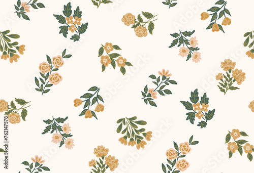 Little flower plants capturing the spirit of Easter and the blossoming beauty of spring time with brown,green,cream. Great for homedecor,fabric,wallpaper,giftwrap,stationery,packaging design projects. © Kashmira
