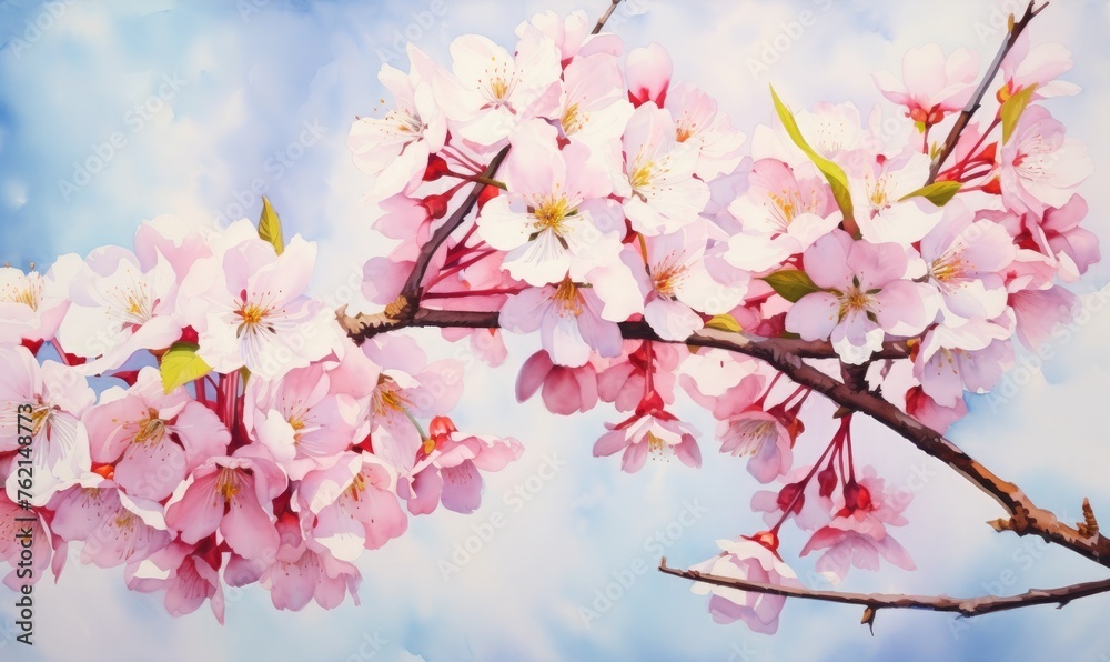 Springtime splendor, watercolor cherry blossoms in vibrant colors
