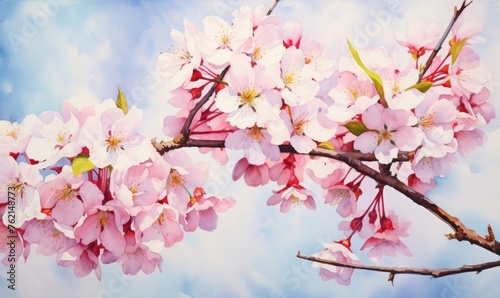 Springtime splendor, watercolor cherry blossoms in vibrant colors 