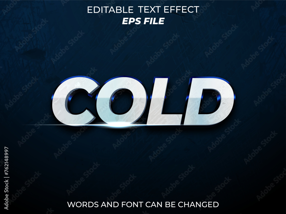cold  text effect, font editable, typography, 3d text. vector template