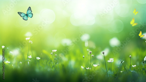 Beautiful meadow landscape with happy butterflies