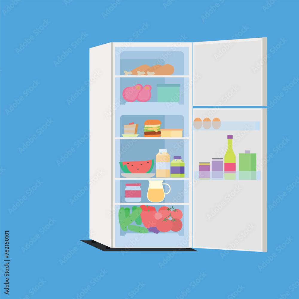 refrigerator open.white refrigerator open.white