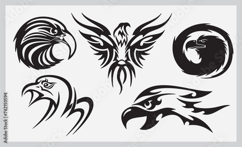 A set of vector illustrations of eagles in various tribal styles. Great for vehicle graphics, stickers and T-shirt designs. Ethnic theme tribal decals, ready for vinyl cutting.