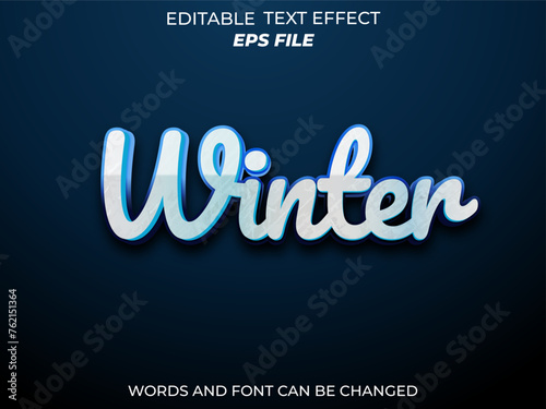 winter text effect, font editable, typography, 3d text. vector template