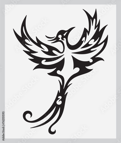 Vector illustration of a tribal phoenix in flight, great for vehicle graphics, stickers and T-shirt designs. 
Ethnic theme tribal decorative decal, ready for vinyl cutting.