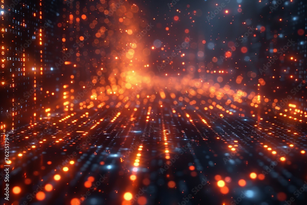 Fototapeta premium A computer network with a large orange circle in the middle. futuristic technology background