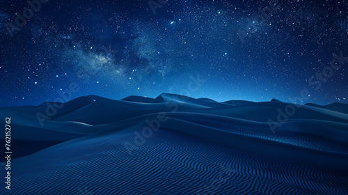 Minimalistic night landscape of desert dunes under a mesmerizing gradient starry sky © Alexander