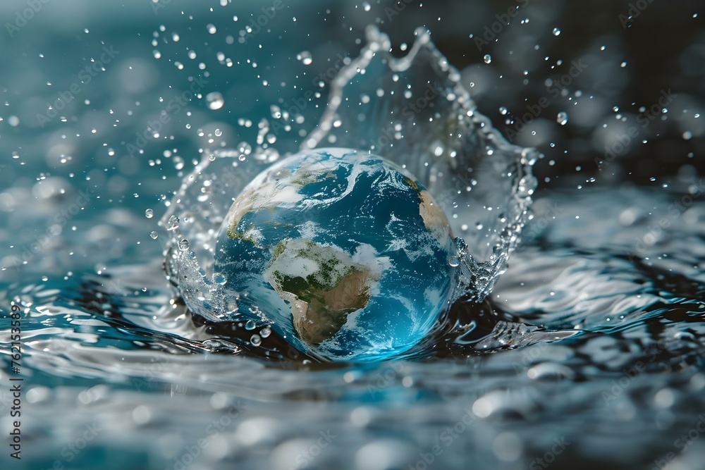 World Water Day acknowledging Earths vital resource and promoting sustainable conservation. Concept World Water Day, Earth's Vital Resource, Sustainable Conservation, Water Awareness - obrazy, fototapety, plakaty 