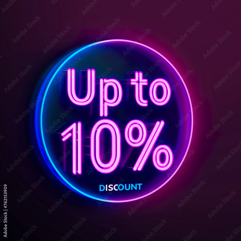 Neon sign displaying up to 10% discount Neon sign displaying up to 10% discount