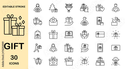 Set of line gift icons. Vector illustration. Editable stroke