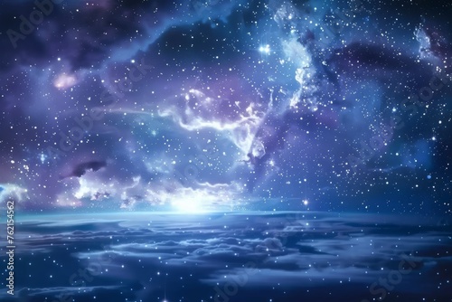 A peaceful galaxy landscape with a calm sea of stars and gentle nebulae.