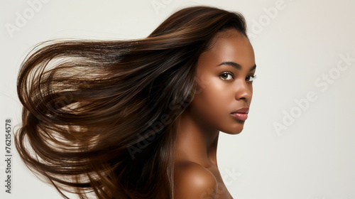 Africa Woman with long brown hair posing for a picture