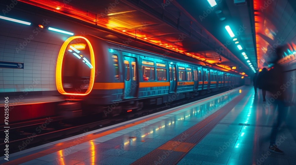 Obraz premium Subway Station With Train on Tracks