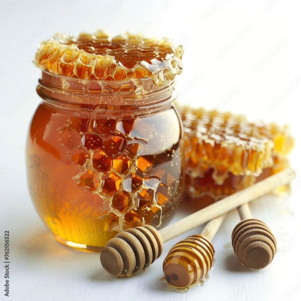 Honey Jar Candied On Table On White Background, Illustrations Images Honey Jar Candied On Table On White Background, Illustrations Images