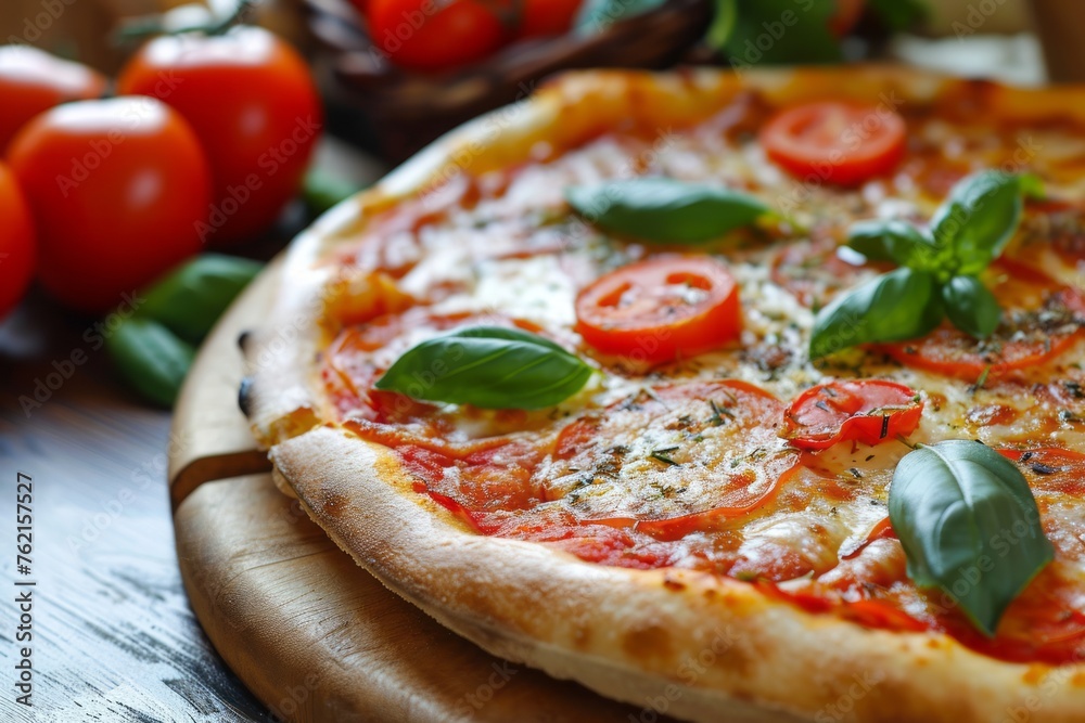 Freshly baked pizza on rustic wood table, ready to eat Italian meal. Generative AI Freshly baked pizza on rustic wood table, ready to eat Italian meal. Generative AI