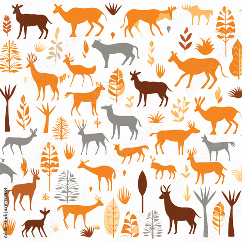 Fototapeta Naklejka Na Ścianę i Meble -  Wild life animal silhouettes seamless pattern design