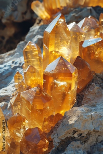 Set of amber crystals, selective focus