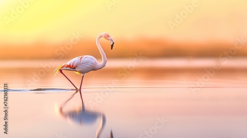 Graceful Flamingo in Pastel Marsh at Sunrise Photographed