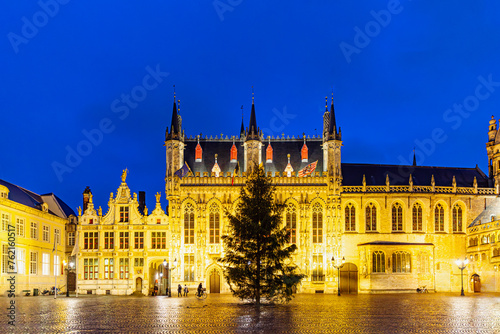 Bruges Square transforms into a magical wonderland during the night, Bruges, Belgium