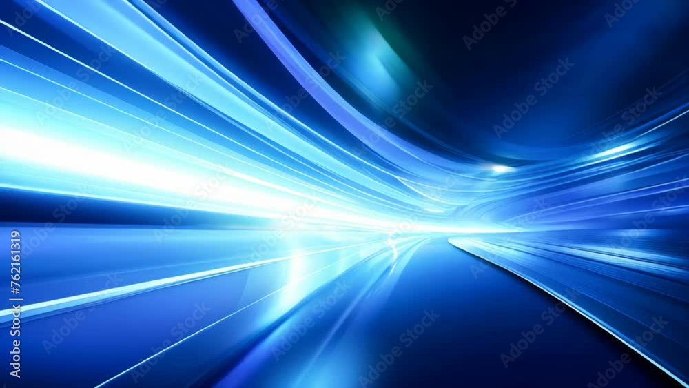 A blue abstract space with curved light beams in it. Futuristic technology concept. A blue abstract space with curved light beams in it. Futuristic technology concept.