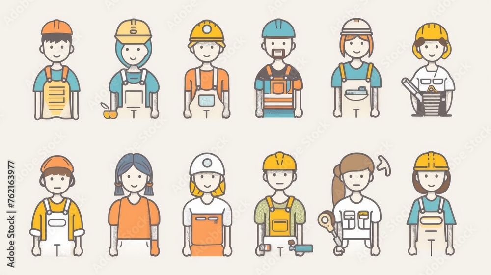 A flat design minimal modern illustration with various occupational characters. A flat design minimal modern illustration with various occupational characters.