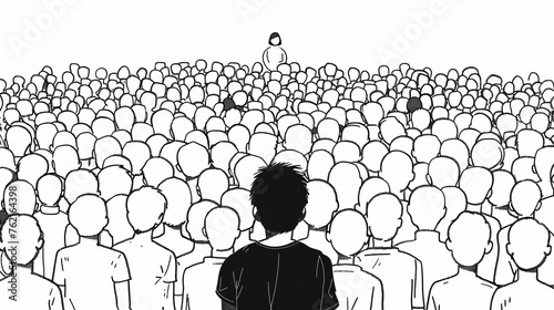 A lonely person in a crowded crowd. It is expressed in black and white alone.