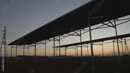 Agrivoltaic System at Twilight, Merging Renewable Energy with Farming, Dolly