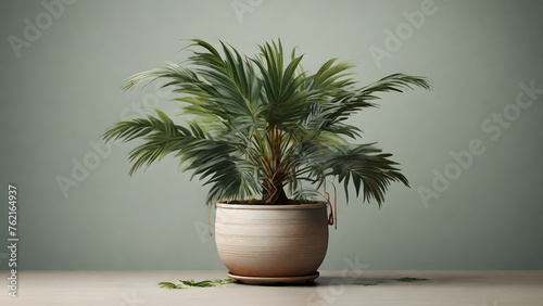 Kentia Palm in black pot, isolated on a white background, Copy space