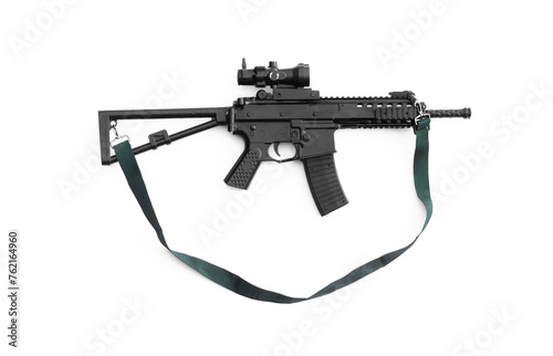 M-16 automatic machine gun on White Background 