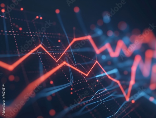 Abstract financial graph with lines and dots on a dark background, representing market analysis.