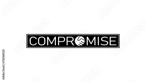 compromise symbol, text with handshake, black isolated silhouette