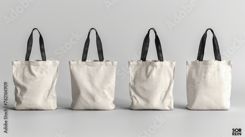 A 3d mockup of a canvas or tote bag made of fabric and eco linen. Isolated white cotton reusable shopping pouch for shoppers and grocery store, Realistic modern illustration.