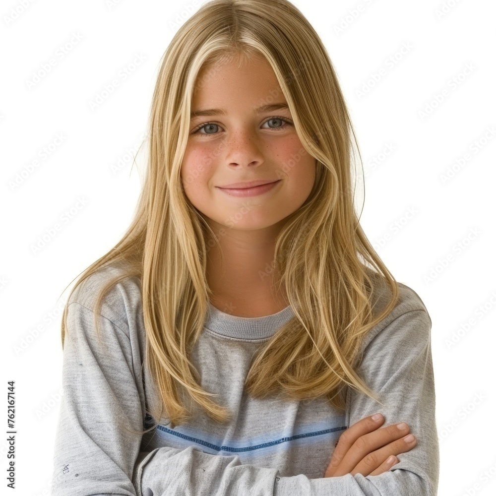 Portrait Smiling Child Girl On White Background, Illustrations Images