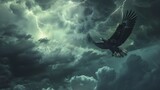 Dramatic Eagle Flight in Stormy Weather Fisheye View