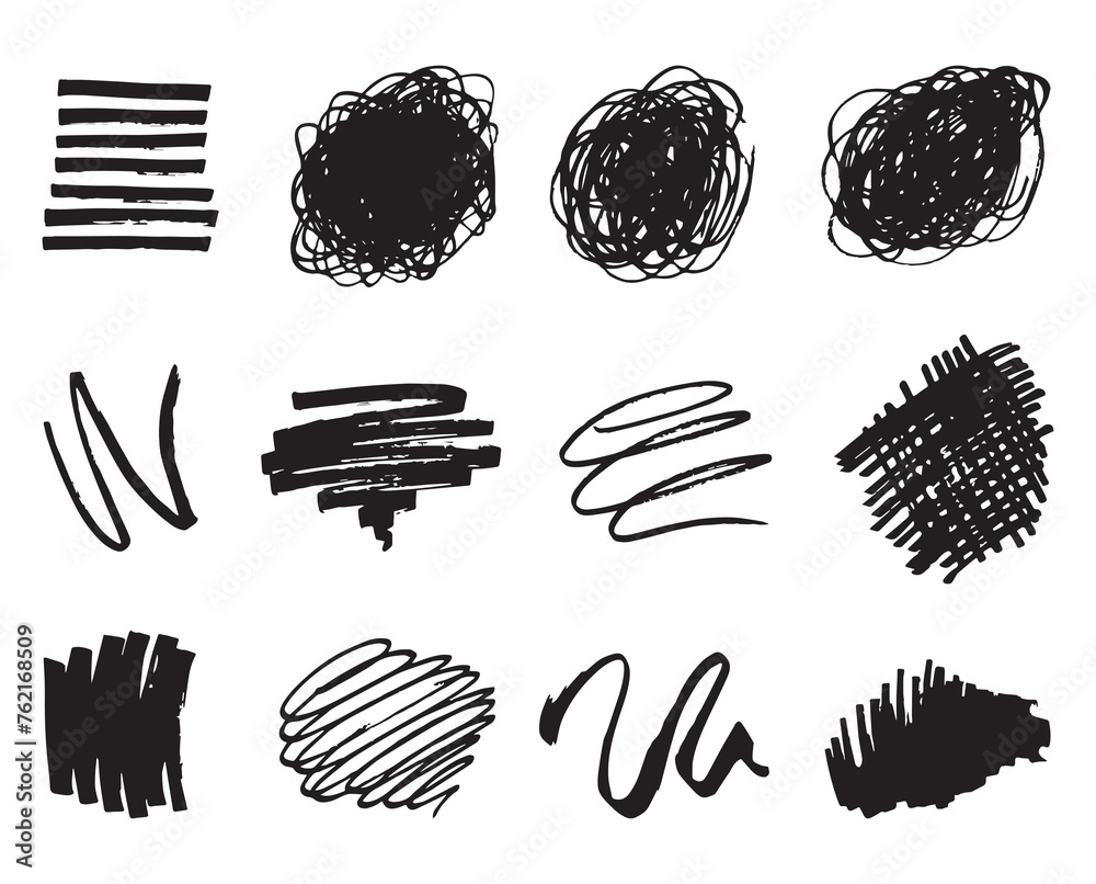 Marker line, ink symbols, hand drawn black color elements. Realistic ...