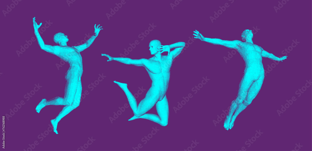 Man is dancing. Gymnastics activities for icon health and fitness community. Sport symbol. Leadership, freedom or development concept. State of enlightenment. Design for poster, cover, brochure, etc. - obrazy, fototapety, plakaty 