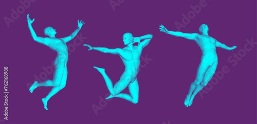 Man is dancing. Gymnastics activities for icon health and fitness community. Sport symbol. Leadership, freedom or development concept. State of enlightenment. Design for poster, cover, brochure, etc.