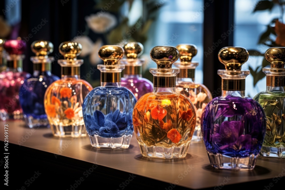 Fragrant Luxury perfume. Fresh essence bottle. Generate Ai - obrazy, fototapety, plakaty 