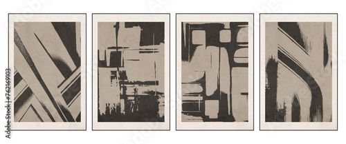 Set of 4 Abstract illustration in vintage style. For use in graphics, for wall decor. .