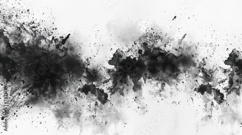 Abstract charcoal watercolor spot in black and white grunge background. AI generated image
