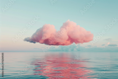 Pink Cloud Reflection Over Calm Sea