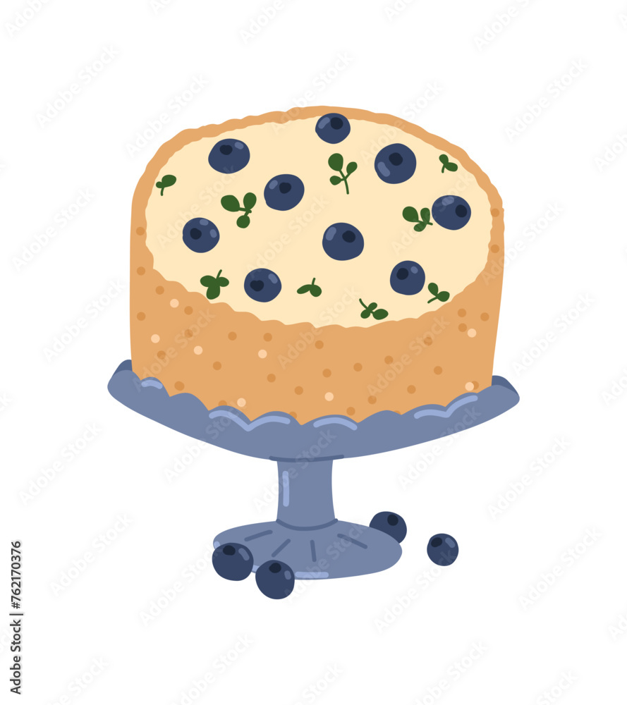 Blueberry pie vector illustration. Berry cake on a stand for bakery, cafe, confectionery Blueberry pie vector illustration. Berry cake on a stand for bakery, cafe, confectionery