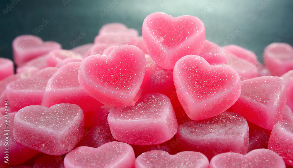 Pile of small pink heart-shaped sugar candies. Sweet treat. Pile of small pink heart-shaped sugar candies. Sweet treat.
