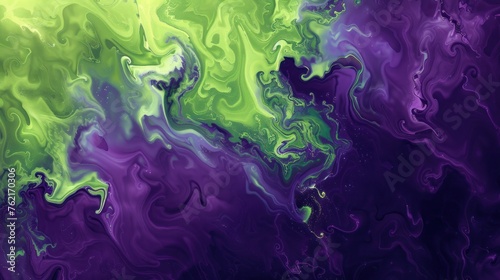 Illustration abstract green and purple with acid texture background. AI generated image
