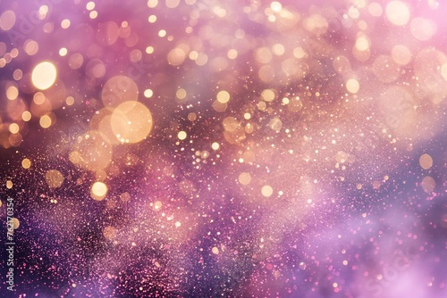 Abstract pink background with gold particles, Bokeh golden sparkles, dark background, glittering confetti